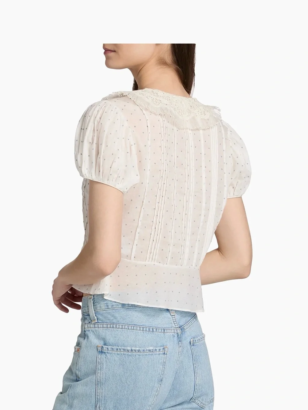 Doen Ivory Swiss Dot Lace-Collar Pintuck Blouse